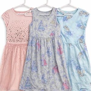 Girls' Princess Print Dresses - Pink, Gray, Light Blue